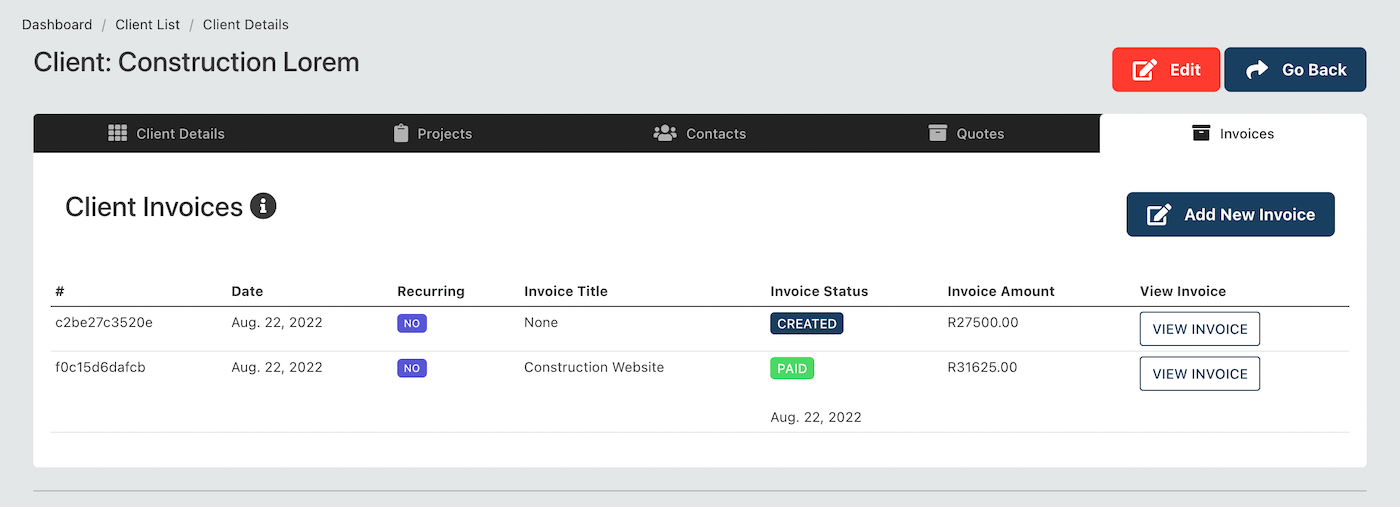 Finance Software Detailed Client Invoices