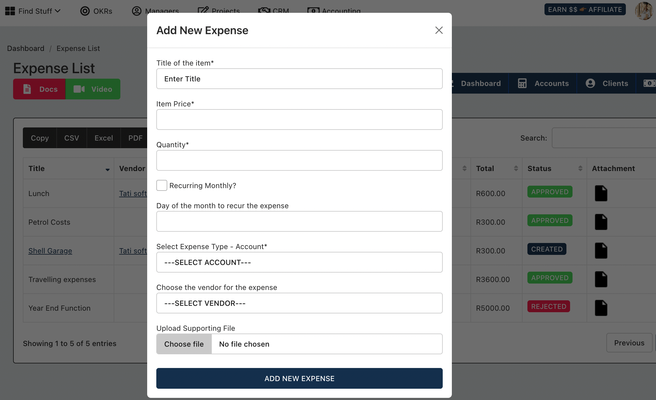 Add new expenses