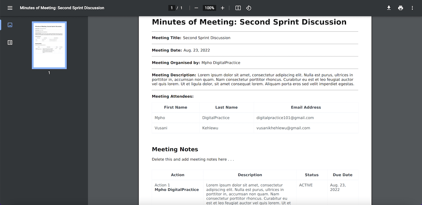 Minutes of PDF Meeting
