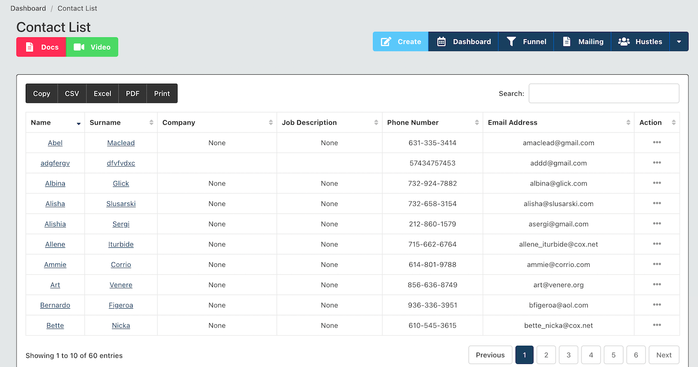 Sales Contact List