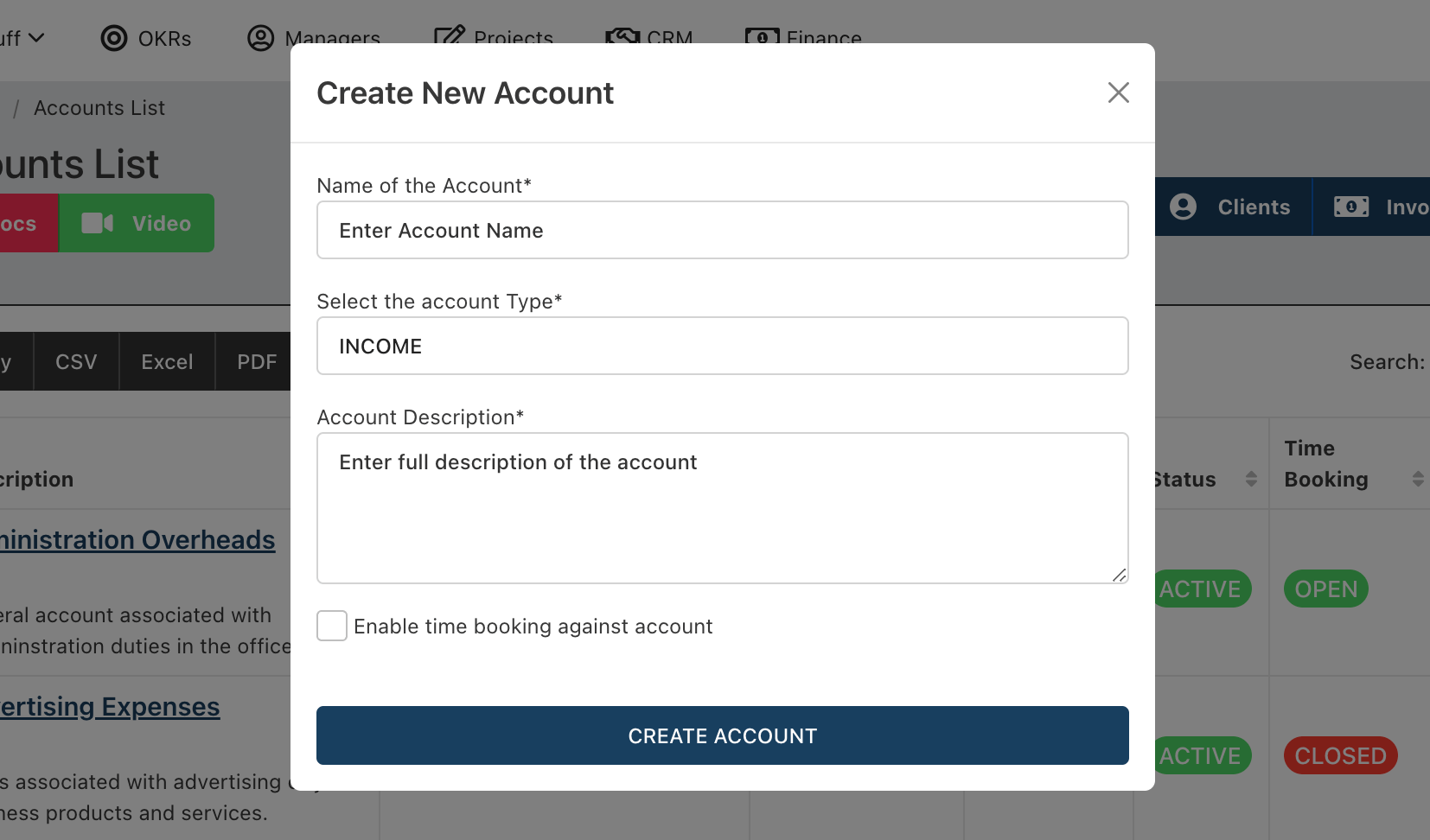 Finance App Create New Account