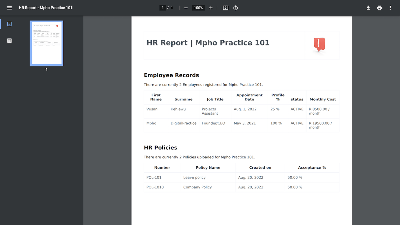 HR Manager Report