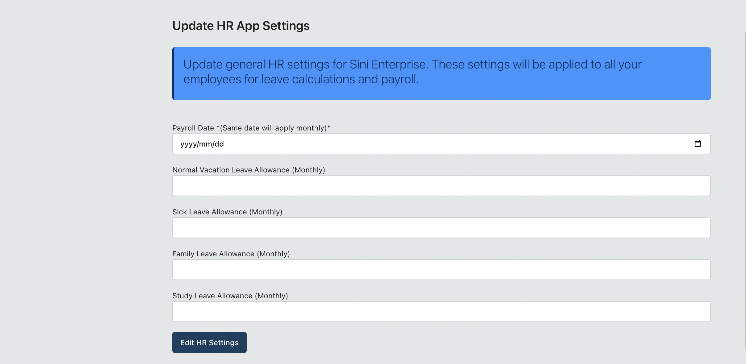 HR Settings Page