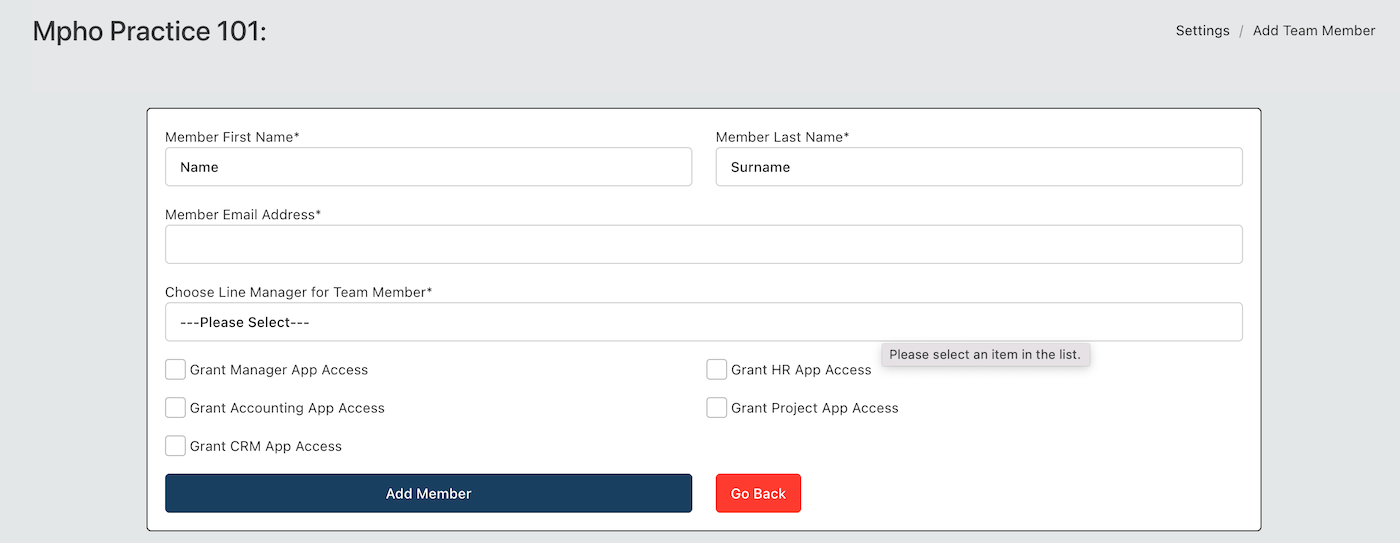 Invite Member Form Digital Practice