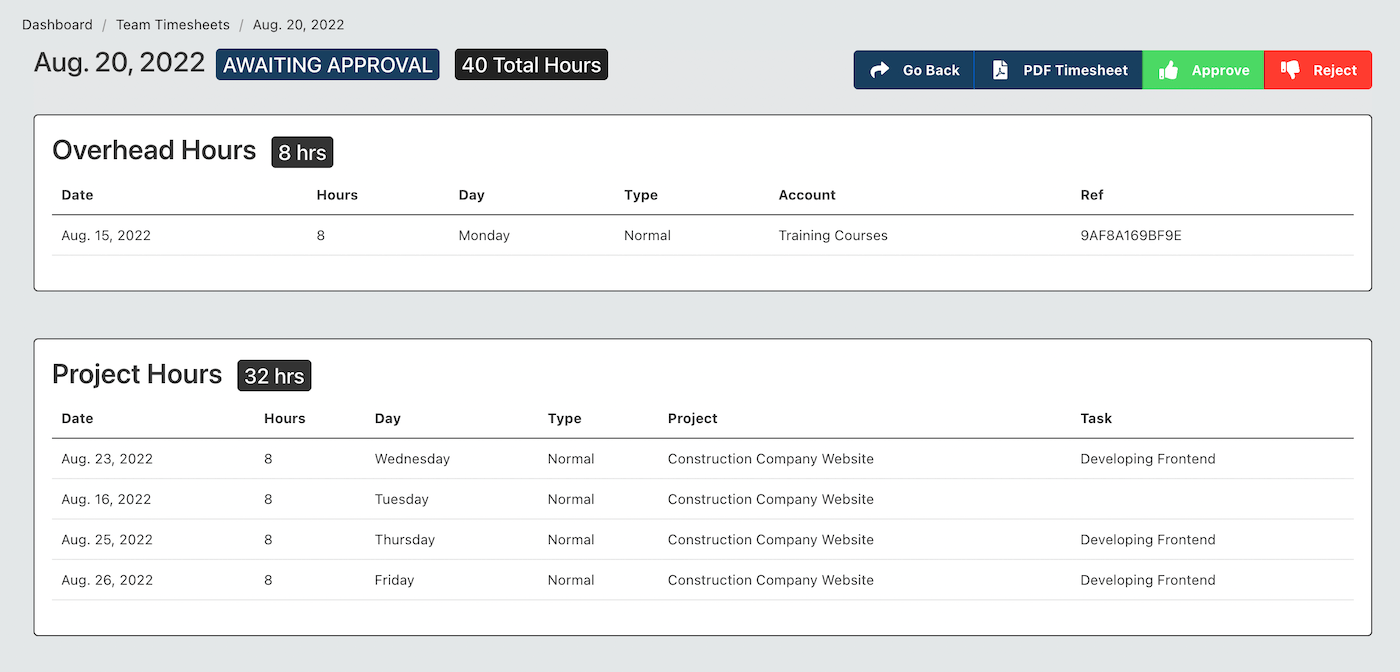 Manager Approve Team Timesheets