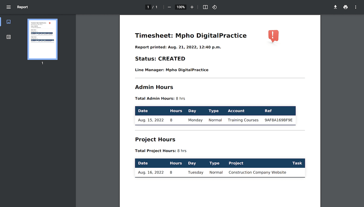Timesheets In PDF
