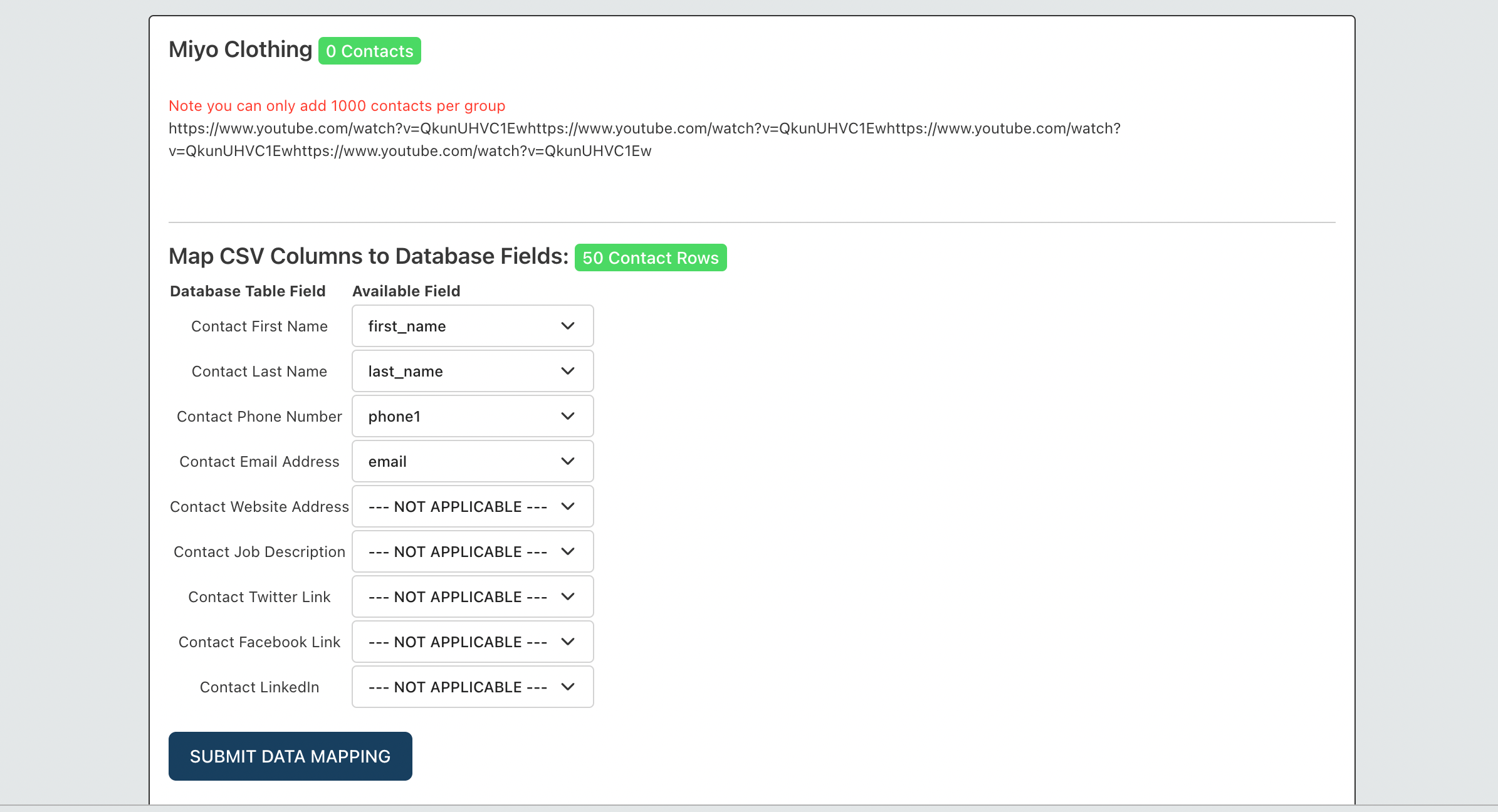 Uploading CSV Contact Group